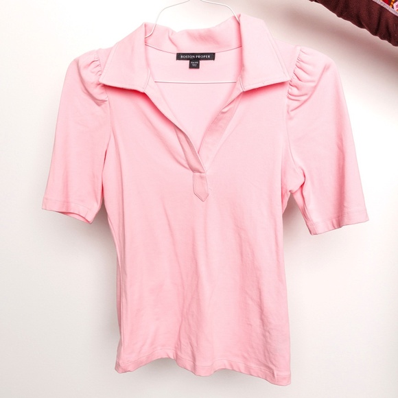 Boston Proper Pink T-shirt Size XXS Puff Midlength Sleeve Golf Tennis Pickleball - Picture 1 of 5